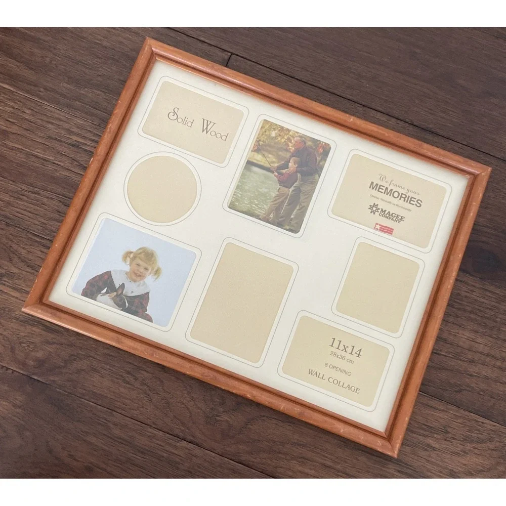 Vintage 80s Magee Company Wood Collage Photo Frame 8 Opening 11x14 Wall Decor